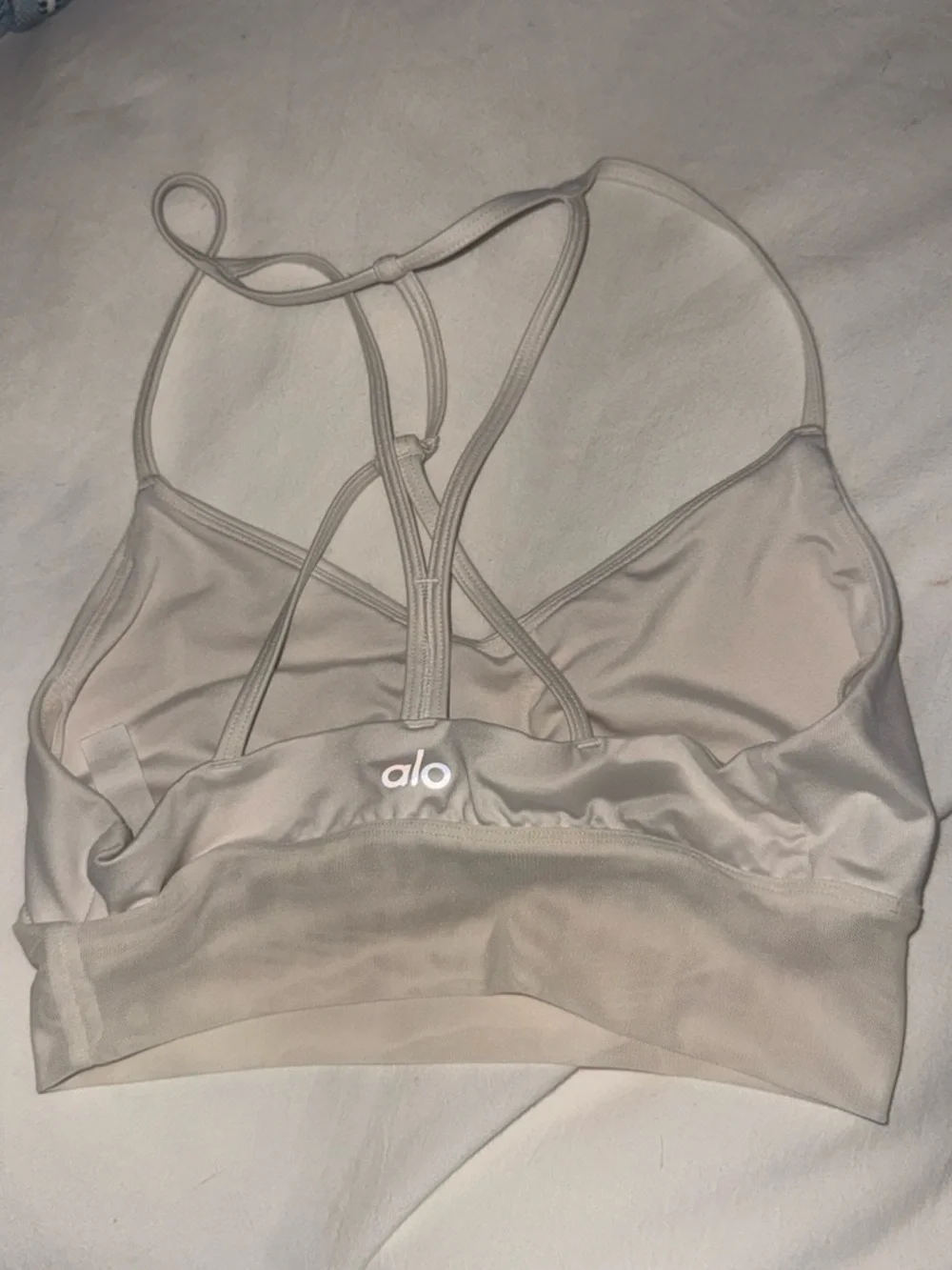 ALO Yoga White Strappy Mesh-Trim Sports Bralette